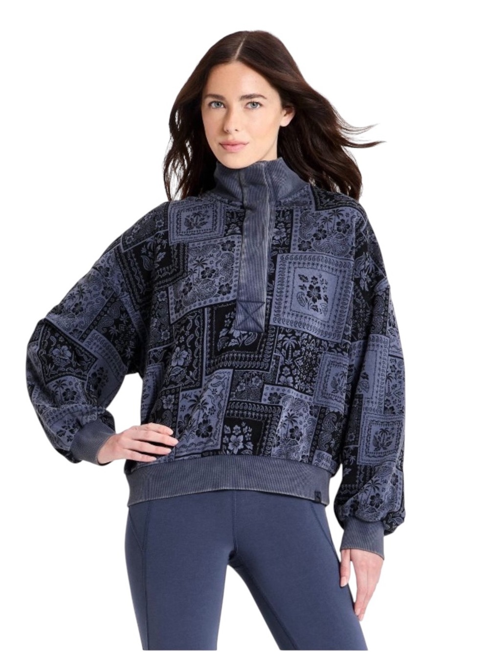 JoyLab Oversized French Terry Henley Loose Fit Sweatshirt